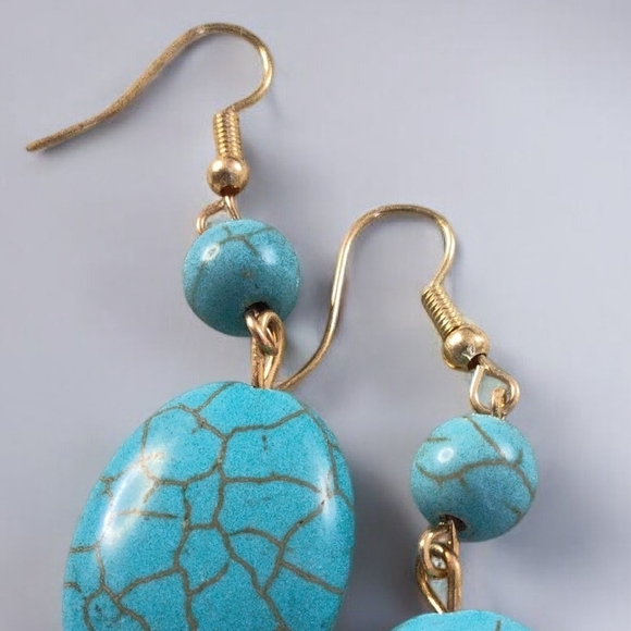 Turquoise and Gold Dangle Earrings - Picture 2 of 2